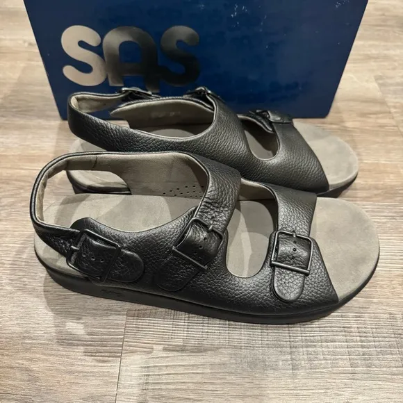 SAS Relaxed Black Comfort Leather Sandals
