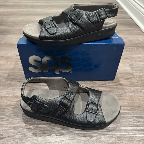 SAS Relaxed Black Comfort Leather Sandals
