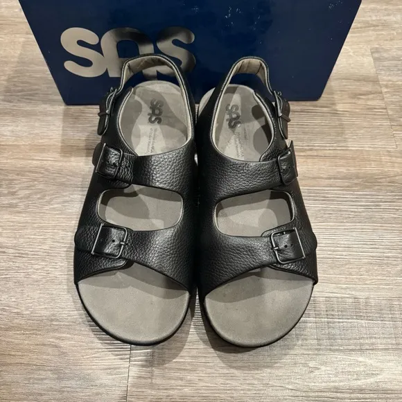 SAS Relaxed Black Comfort Leather Sandals