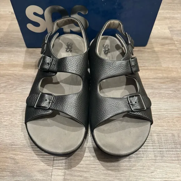 SAS Relaxed Black Comfort Leather Sandals