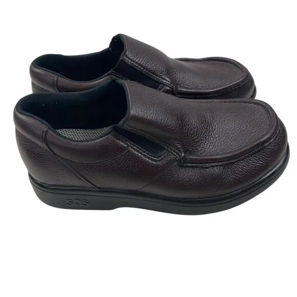 SAS Side Gore Shoes Men's 7WW Wide Pebbled Leather Slip On Moc Toe Loafers