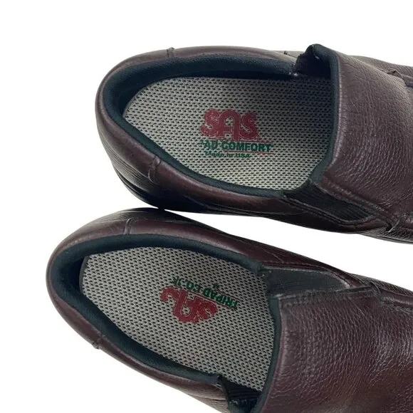 SAS Side Gore Shoes Men's 7WW Wide Pebbled Leather Slip On Moc Toe Loafers