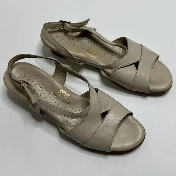 SAS Tripad Comfort Beige Tan Cream Heels Slingback Sandals Size 8.5 N Narrow