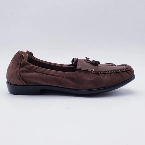 SAS Womens 9.5 Hope Brown Turf Slip On Comfort Loafers Leather Tassel Square Toe
