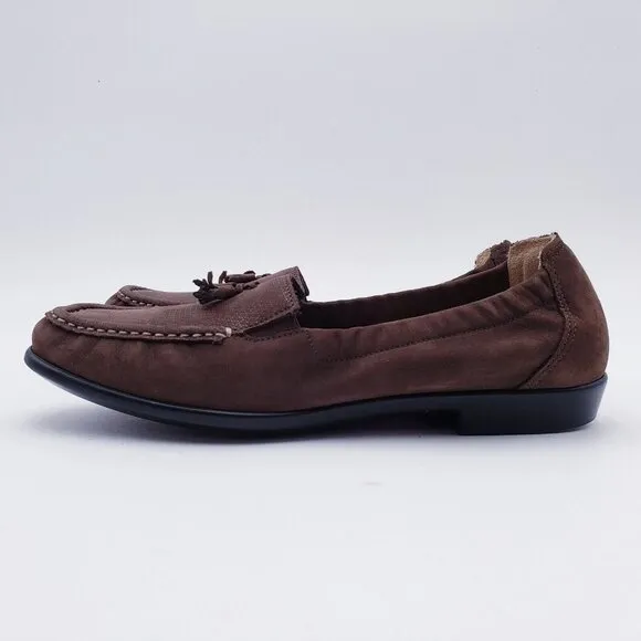 SAS Womens 9.5 Hope Brown Turf Slip On Comfort Loafers Leather Tassel Square Toe