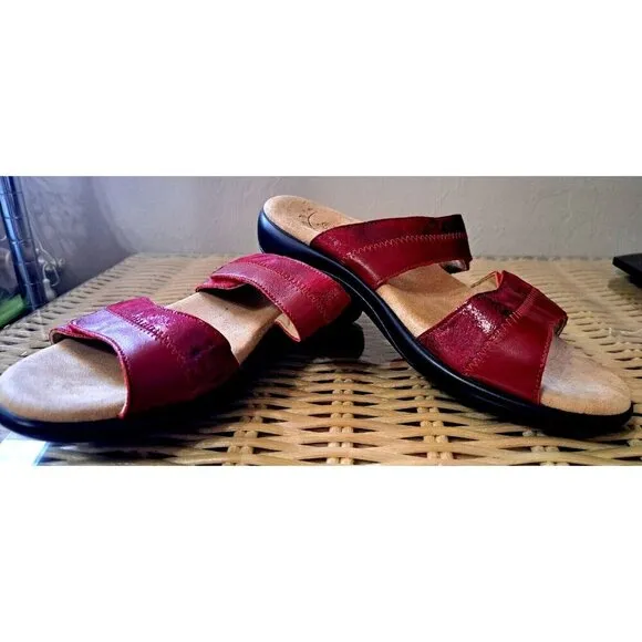 SAS Women's 9W Nudu Slide Ruby Leather Sandals Hook &amp; Loop Closure