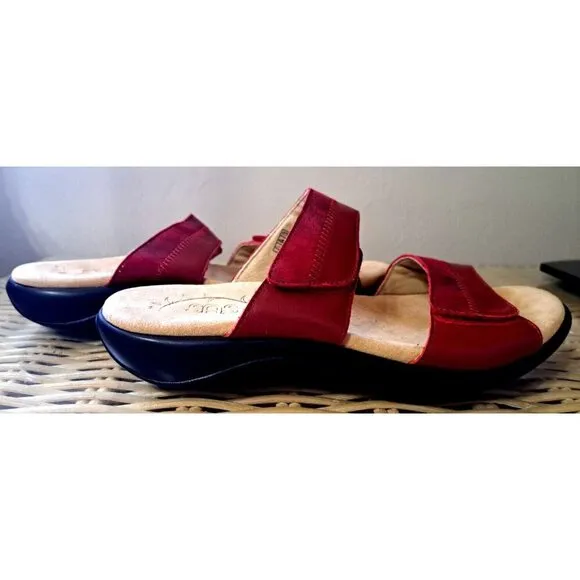 SAS Women's 9W Nudu Slide Ruby Leather Sandals Hook &amp; Loop Closure