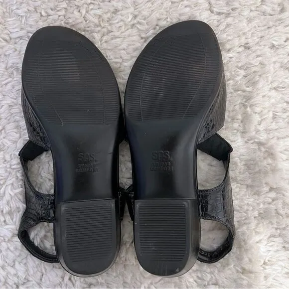 SAS Suntimer Sandals Womens Size 9 M Black Croc Leather Tripad Comfort Shoe USA