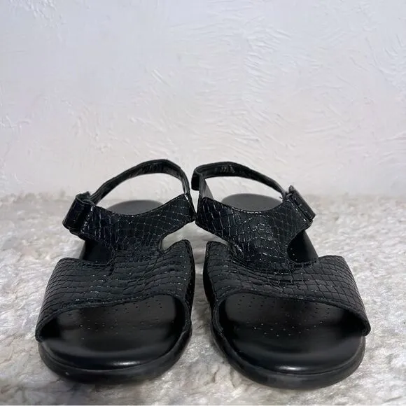 SAS Suntimer Sandals Womens Size 9 M Black Croc Leather Tripad Comfort Shoe USA