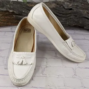SAS White Leather Softie Kiltie Tassel Slip On Loafers - Size 8N (Narrow)