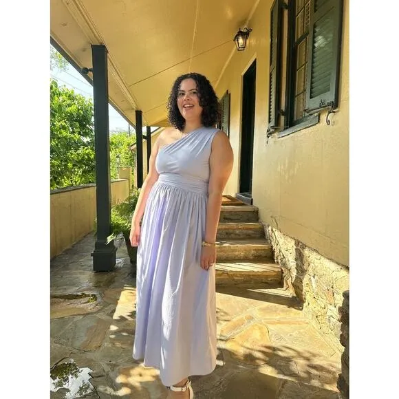 SAUNDERS Light Purple One Shoulder Sleeveless Poplin Maxi Dress Size 10