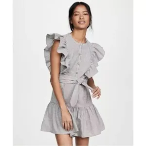 SAYLOR | Melody Ruffle Striped Belted Black and White Mini Dress Sz. Medium