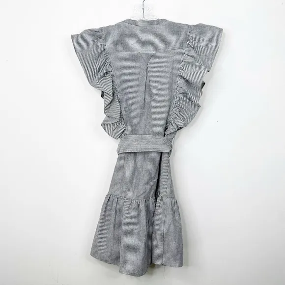 SAYLOR | Melody Ruffle Striped Belted Black and White Mini Dress Sz. Medium