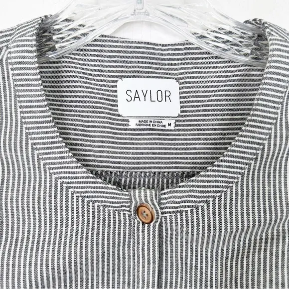 SAYLOR | Melody Ruffle Striped Belted Black and White Mini Dress Sz. Medium