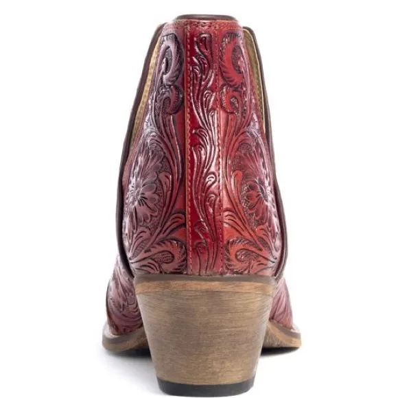 🌶️Scarlet Hand Tooled Genuine Leather Women Bootie Boot Boho Western Shoe Red