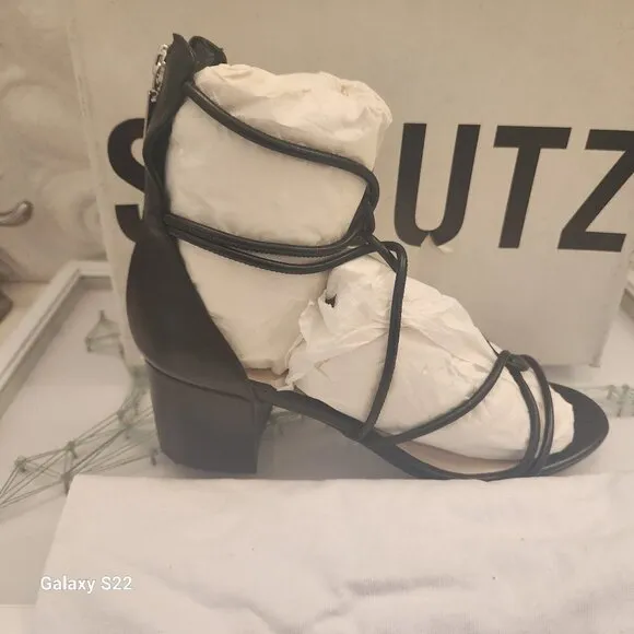 Schutz &quot;Shayla&quot; Black Leather Heeled Sandals. NIB. Size 8
