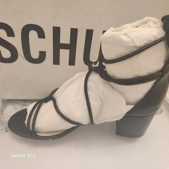 Schutz &quot;Shayla&quot; Black Leather Heeled Sandals. NIB. Size 8