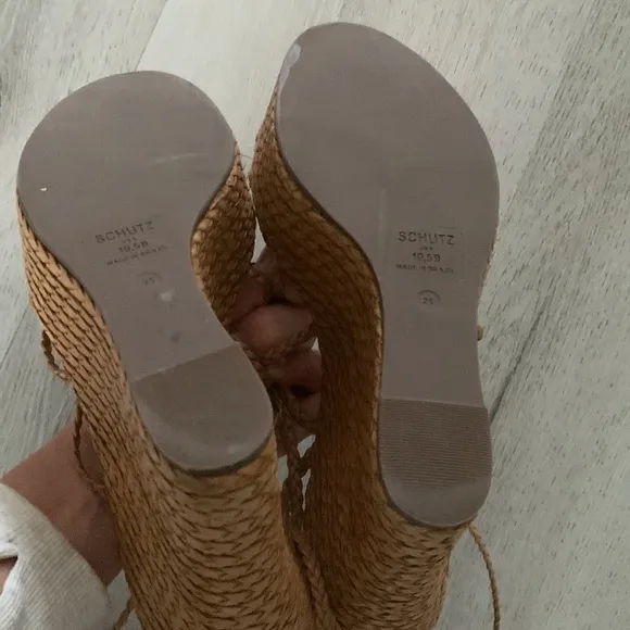 Schutz Flassie strappy platform wedge sandals espadrille woven leather