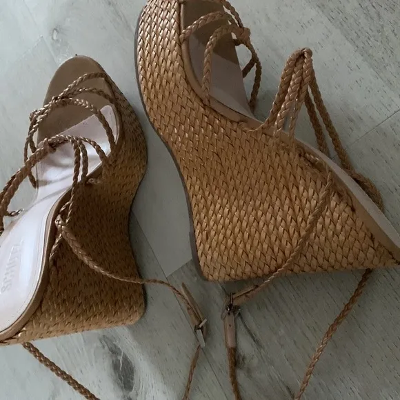 Schutz Flassie strappy platform wedge sandals espadrille woven leather