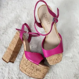 Schutz Glayce Leather Cork Platform Sandals