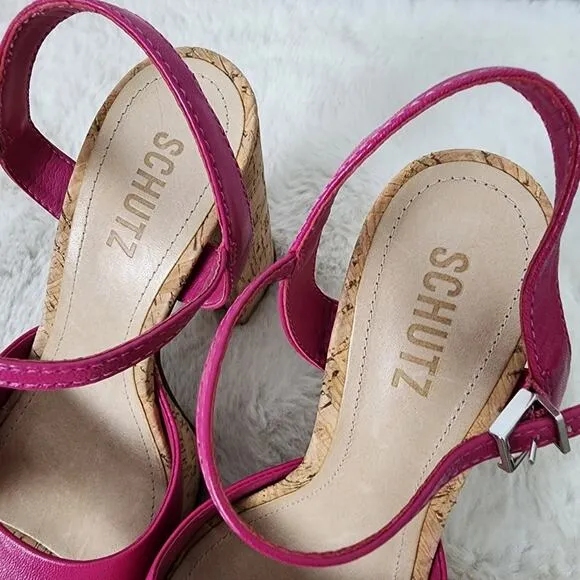 Schutz Glayce Leather Cork Platform Sandals