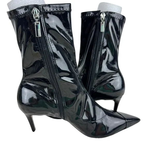 SCHUTZ LUH PATENT LEATHER STRETCH MID CALF BOOTS IN BLACK NEW WOMEN'S SIZE 8B