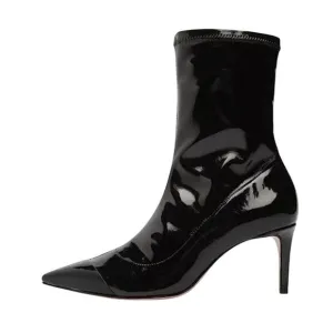 SCHUTZ LUH PATENT LEATHER STRETCH MID CALF BOOTS IN BLACK NEW WOMEN'S SIZE 8B