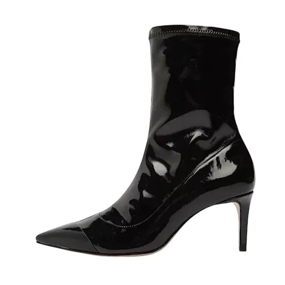 SCHUTZ LUH PATENT LEATHER STRETCH MID CALF BOOTS IN BLACK NEW WOMEN'S SIZE 8B
