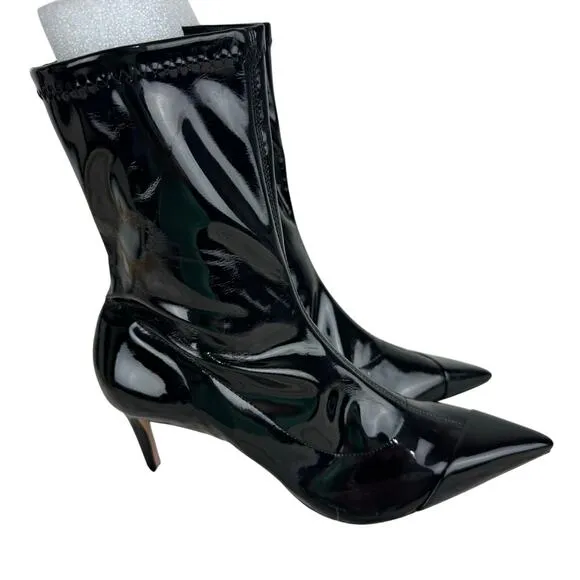 SCHUTZ LUH PATENT LEATHER STRETCH MID CALF BOOTS IN BLACK NEW WOMEN'S SIZE 8B