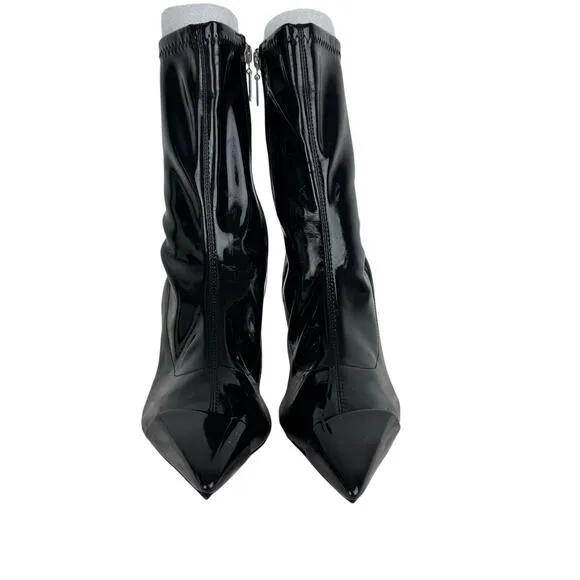 SCHUTZ LUH PATENT LEATHER STRETCH MID CALF BOOTS IN BLACK NEW WOMEN'S SIZE 8B
