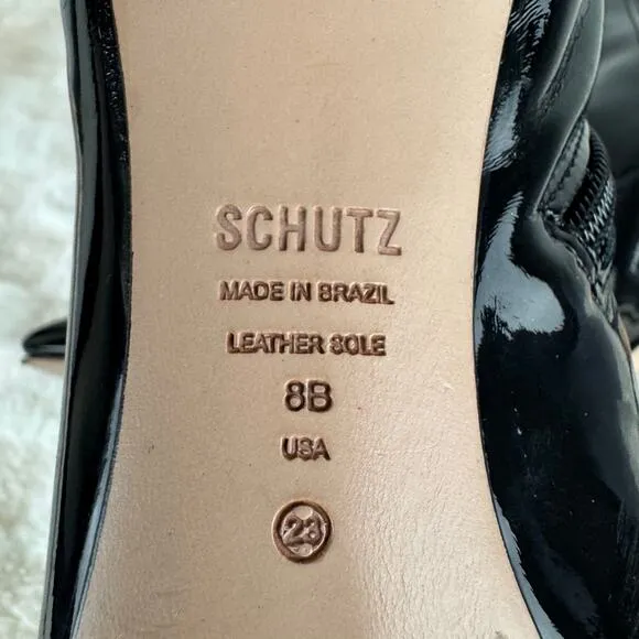SCHUTZ LUH PATENT LEATHER STRETCH MID CALF BOOTS IN BLACK NEW WOMEN'S SIZE 8B