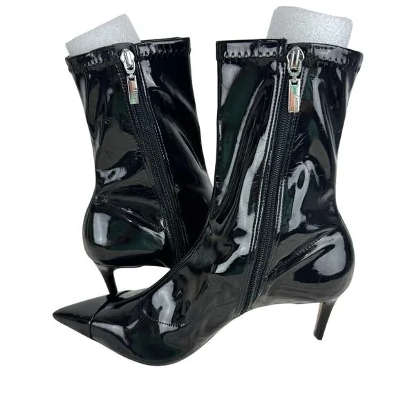 SCHUTZ LUH PATENT LEATHER STRETCH MID CALF BOOTS IN BLACK NEW WOMEN'S SIZE 8B