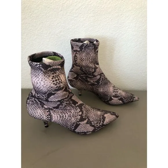 Schutz Python Snake Print  Knit Fabric Kitten Heel Sock Booties - 5B