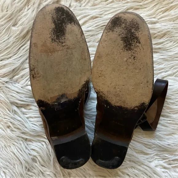 See By Chloé Janis Brown Suede Leather Straps Stacked Heel Ankle Boots Size 37.5