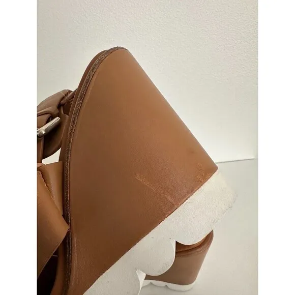 SeebyChloe Chloe Strappy Wedge Sandals Cognac Brown Buckle Women's EU 38.5 US 8