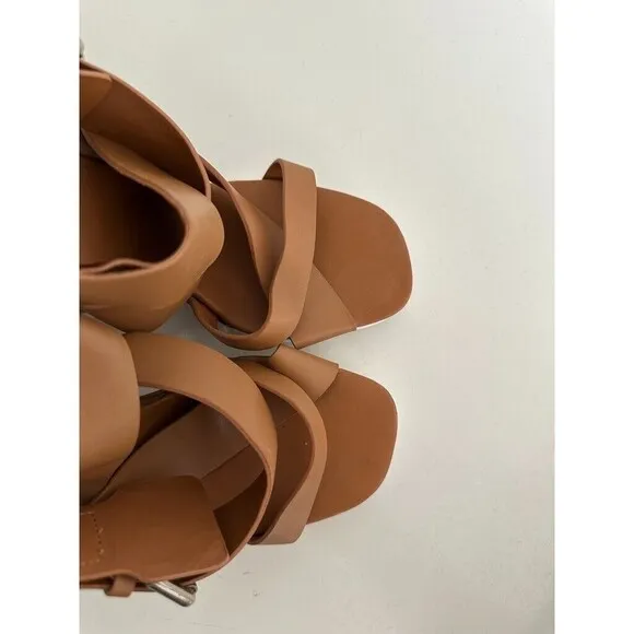 SeebyChloe Chloe Strappy Wedge Sandals Cognac Brown Buckle Women's EU 38.5 US 8