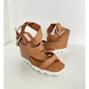 SeebyChloe Chloe Strappy Wedge Sandals Cognac Brown Buckle Women's EU 38.5 US 8