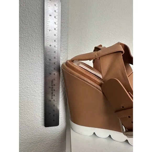 SeebyChloe Chloe Strappy Wedge Sandals Cognac Brown Buckle Women's EU 38.5 US 8