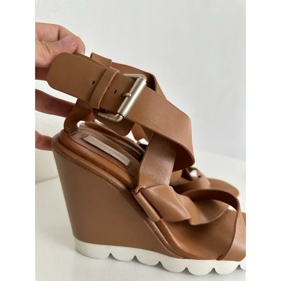 SeebyChloe Chloe Strappy Wedge Sandals Cognac Brown Buckle Women's EU 38.5 US 8