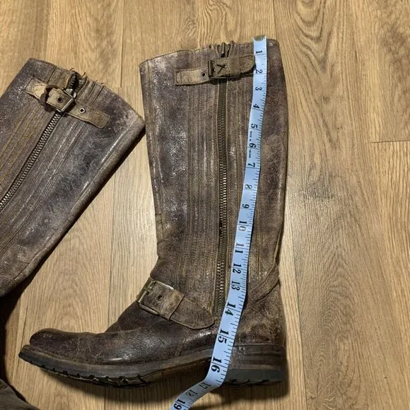 SENDRA Women's Riding Boot Size 6.5 Tall Distress Crackle Finish Leather Taupe