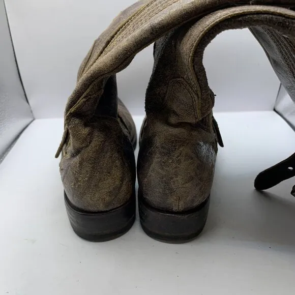 SENDRA Women's Riding Boot Size 6.5 Tall Distress Crackle Finish Leather Taupe