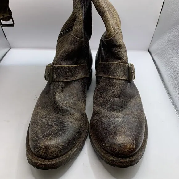 SENDRA Women's Riding Boot Size 6.5 Tall Distress Crackle Finish Leather Taupe