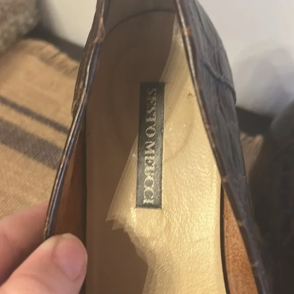 [SESTO MEUCCI] Brown Crocodile Pattern Loafers with Tassels - Size 9.5