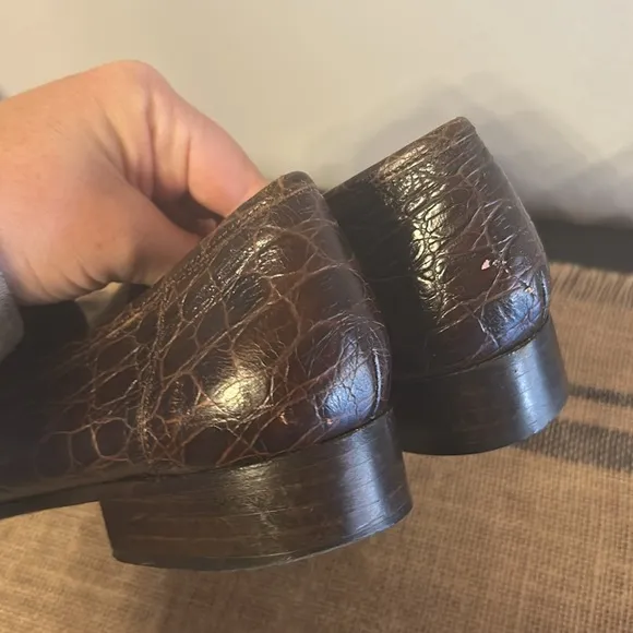 [SESTO MEUCCI] Brown Crocodile Pattern Loafers with Tassels - Size 9.5