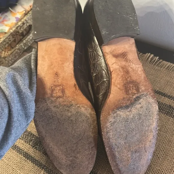 [SESTO MEUCCI] Brown Crocodile Pattern Loafers with Tassels - Size 9.5