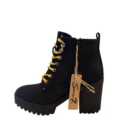 Seven7 Women's Black Combat Ankle Boots Lug Sole Chunky Heel Platform Size 9