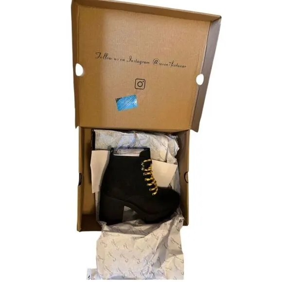 Seven7 Women's Black Combat Ankle Boots Lug Sole Chunky Heel Platform Size 9