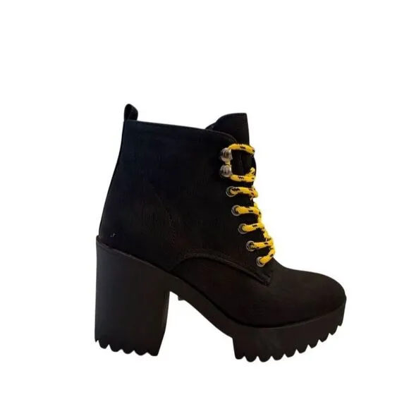 Seven7 Women's Black Combat Ankle Boots Lug Sole Chunky Heel Platform Size 9