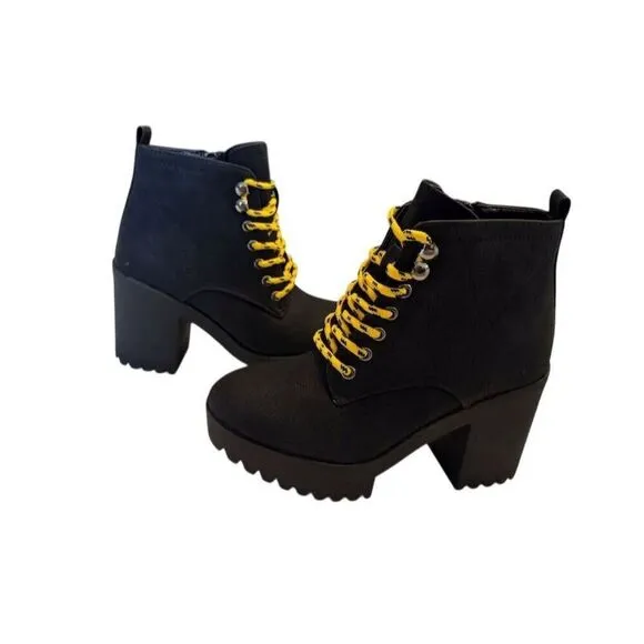 Seven7 Women's Black Combat Ankle Boots Lug Sole Chunky Heel Platform Size 9
