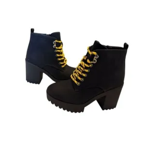 Seven7 Women's Black Combat Ankle Boots Lug Sole Chunky Heel Platform Size 9